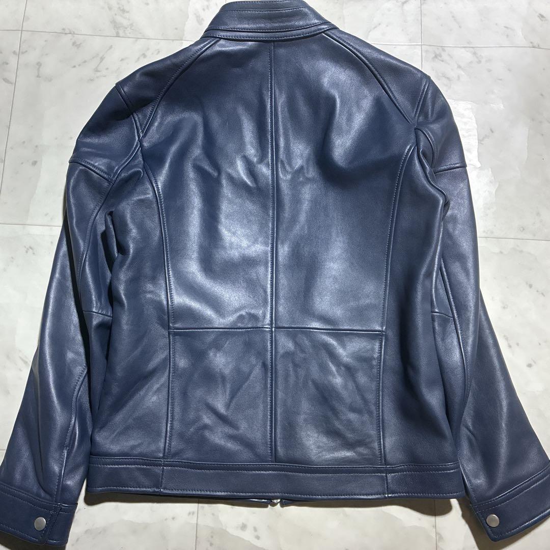 未使用級/L ラトルトラップ　レザージャケット　羊革　ネイビー　光沢感　Wジップ