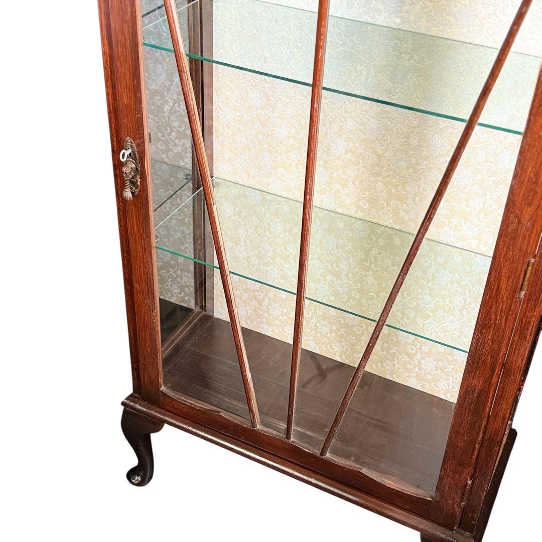 HR765 アンティーク　キュリオケース　英国　鍵付き　３面彩光　猫脚