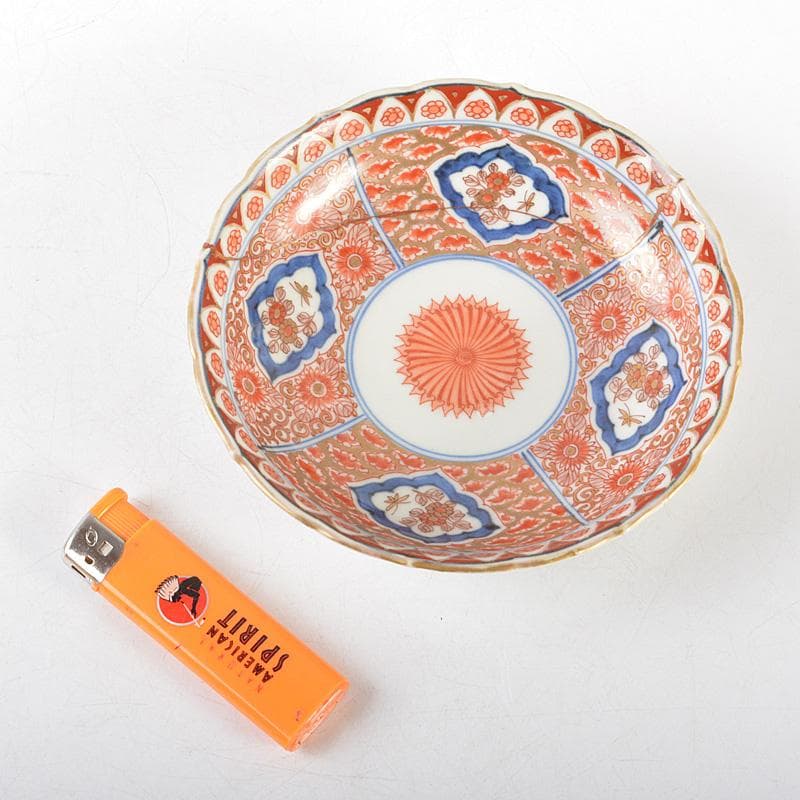 伊万里焼　古伊万里　奇玉珍玩款　赤絵金彩　花文皿　金継直し　桐箱　V　R5889