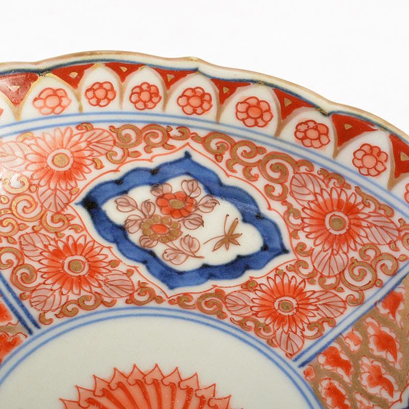 伊万里焼　古伊万里　奇玉珍玩款　赤絵金彩　花文皿　金継直し　桐箱　V　R5889