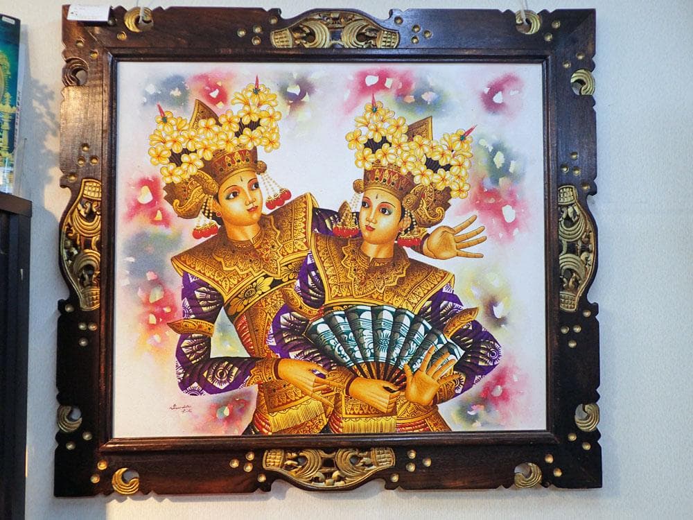 インドネシアの踊り子＿バリアート(絵画、額縁付)【アジアン雑貨】