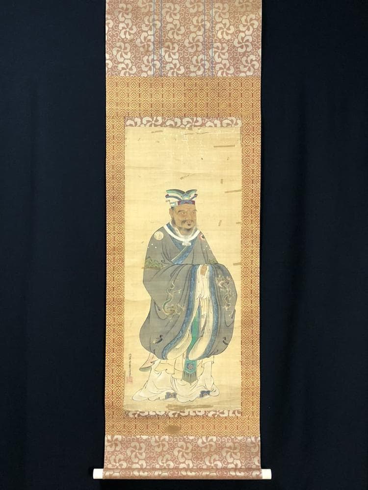 【画】　★ 掛軸 工筆彩絵先師孔子像 ★　江戸期　狩野種信 肉筆絹本　東洋書画