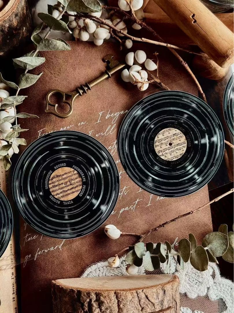 霖蓝汐原创手账《黑胶唱片》海外マスキングテープ　マステ 【2653】