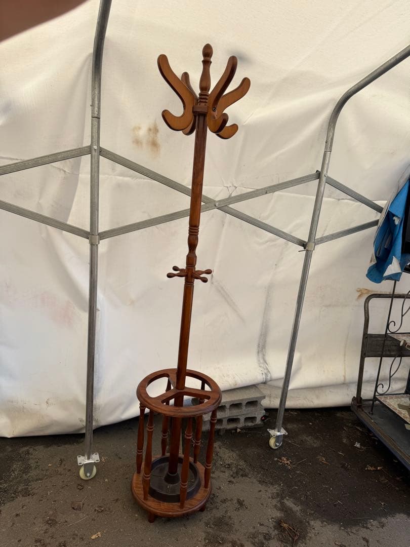 レトロ　傘立て付きコートハンガー　ポールハンガー　帽子掛け