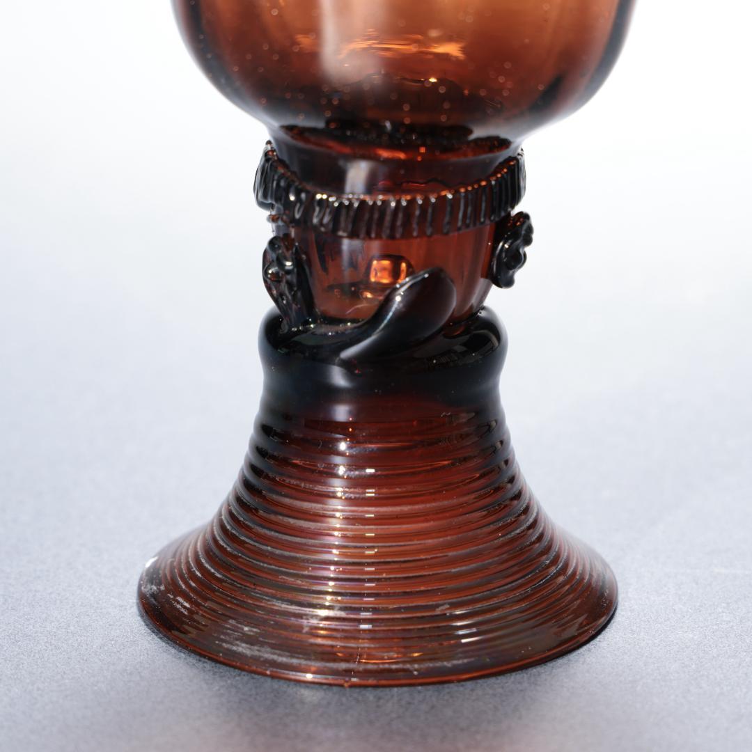 アンティークグラス　レーマーグラス　茶色　吹きガラス　R1340ダI