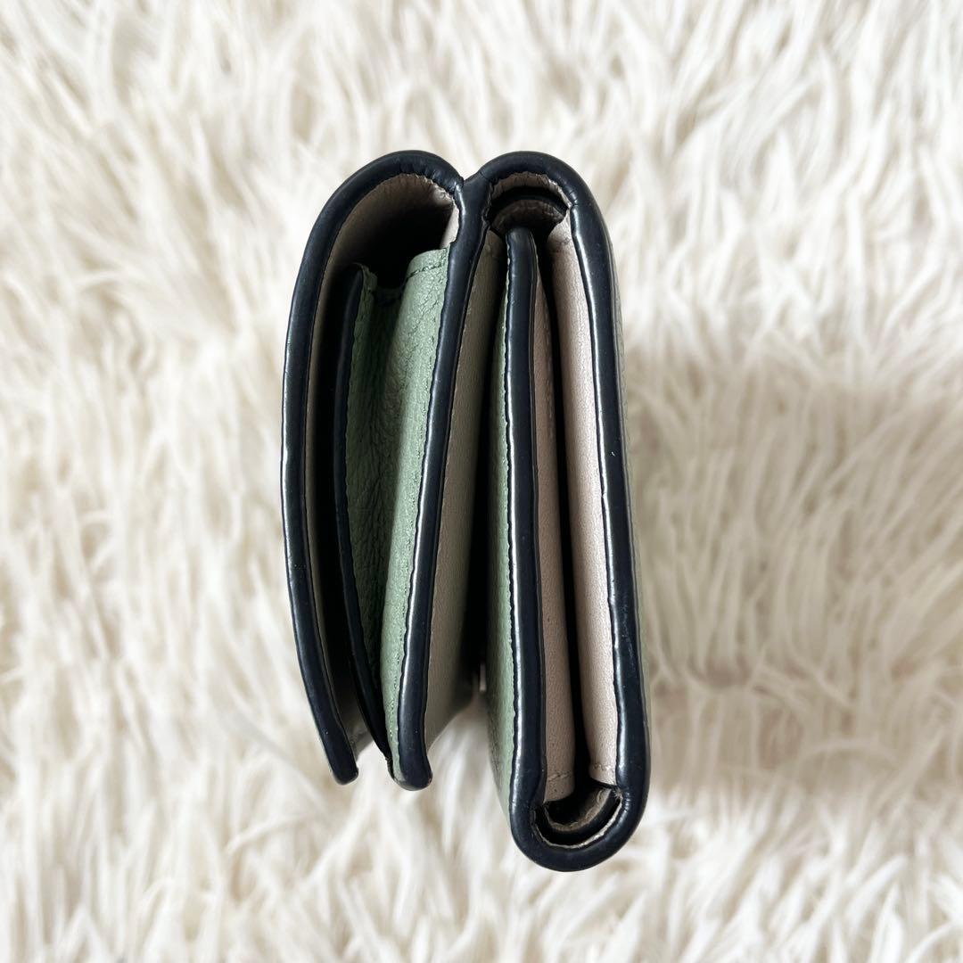 LOEWE 三つ折り財布　コンパクト　アナグラム トライフォールド グリーン