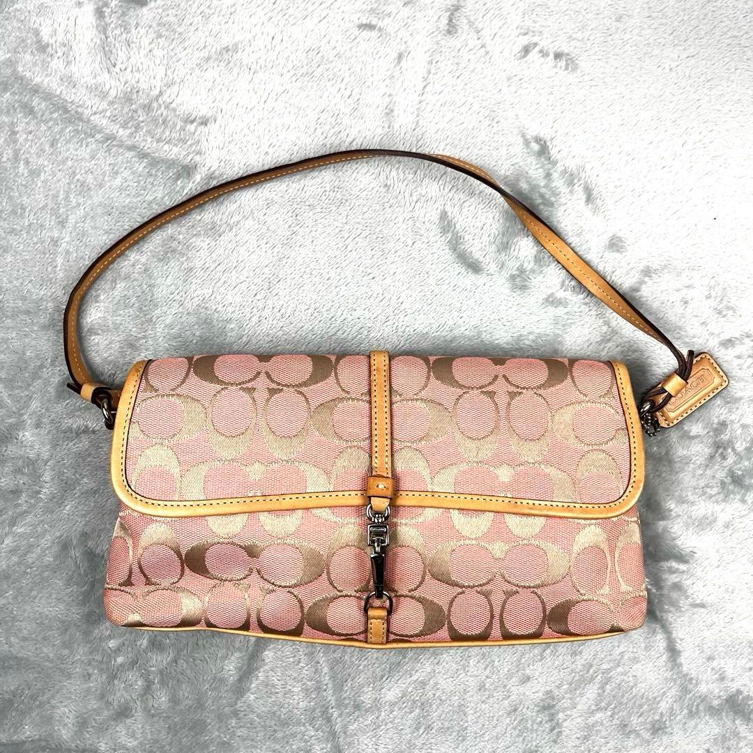 Coach コーチ アクセサリーポーチ シグネチャー ピンクベージュ