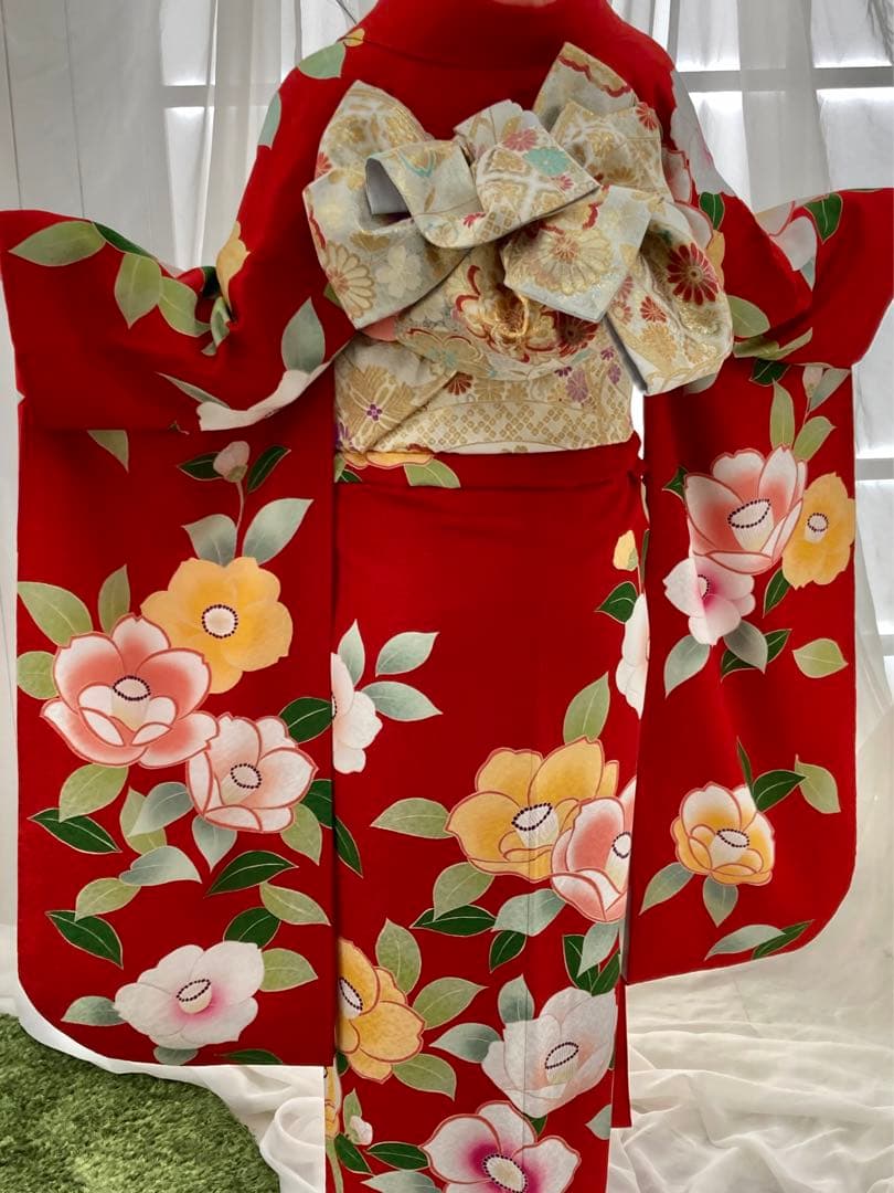 振袖フルセット　赤　椿