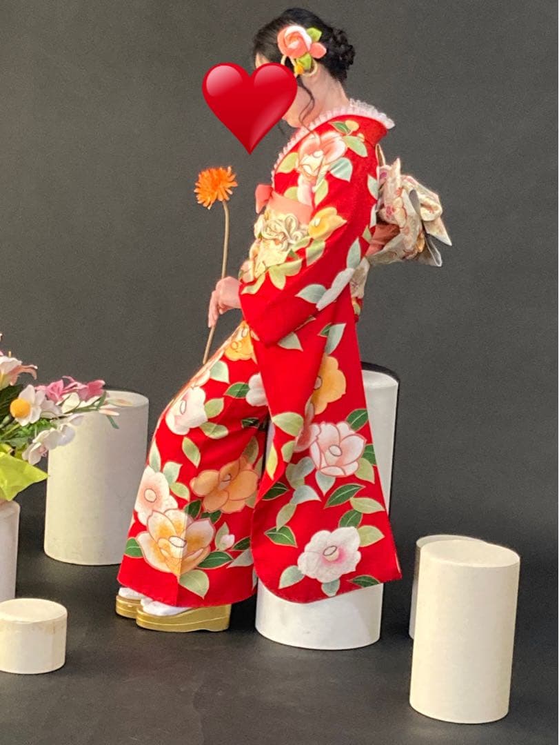 振袖フルセット　赤　椿