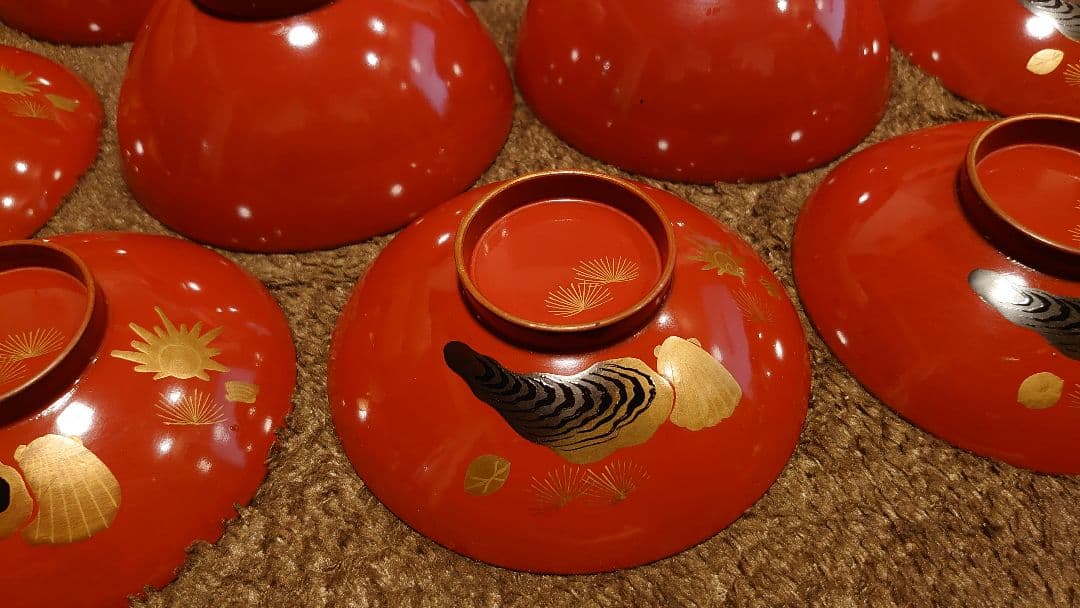 輪島塗　漆器　金蒔絵　蒔絵　蓋椀　蛤の図　人間国宝　５客