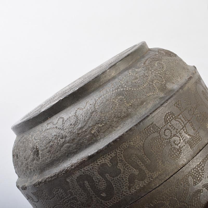 煎茶道具　古錫　陸裕隆造銘　鎚目花文　茶壷　茶心壷　約364g　M　R6098