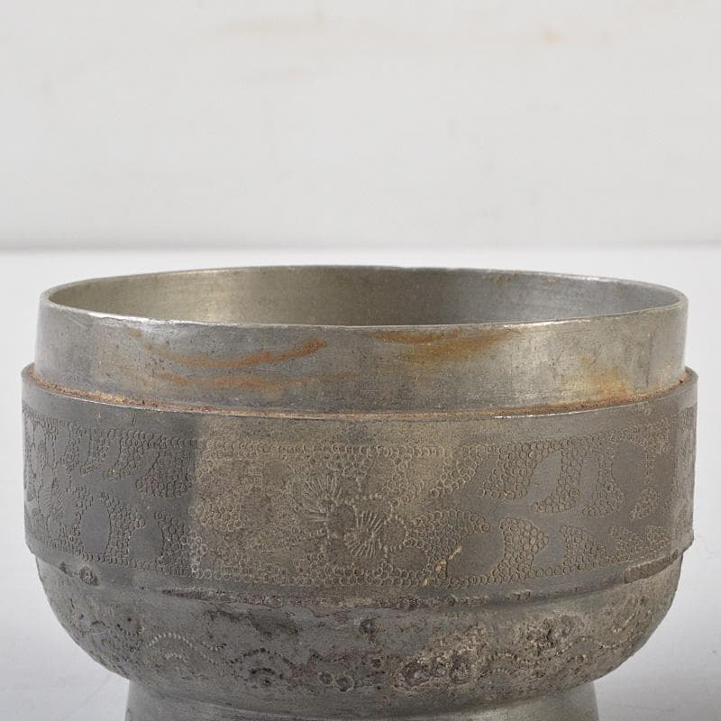 煎茶道具　古錫　陸裕隆造銘　鎚目花文　茶壷　茶心壷　約364g　M　R6098