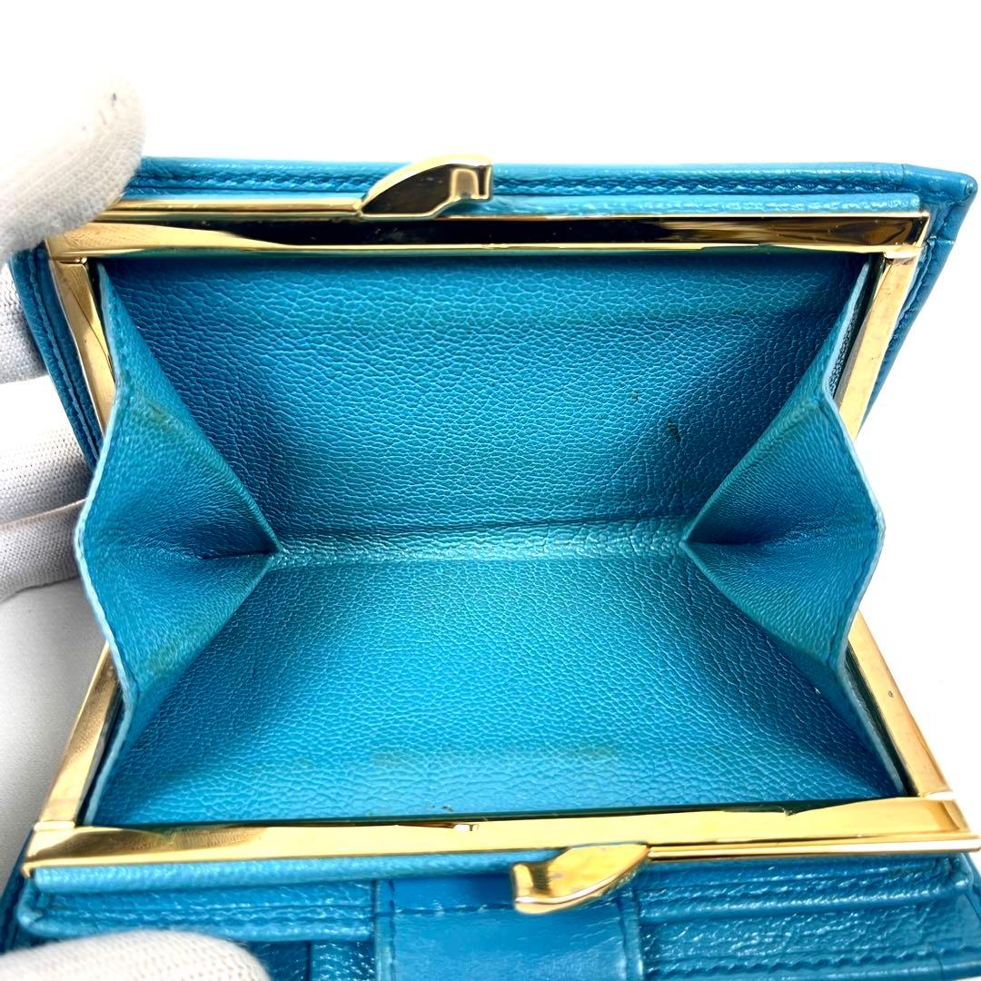 ブルガリ　折り財布　ダブルリング　がま口　レザー　ターコイズ　ドッピオトンド