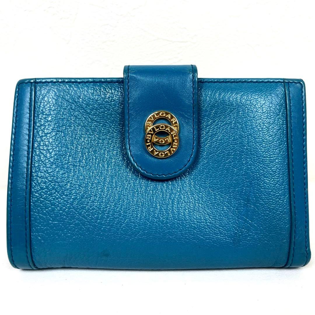 ブルガリ　折り財布　ダブルリング　がま口　レザー　ターコイズ　ドッピオトンド