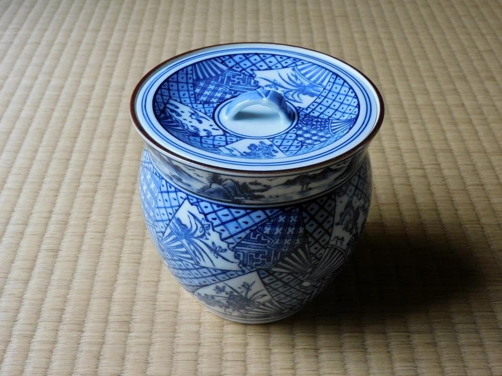 平安白鳳　染付　扇　水指　茶道　煎茶道