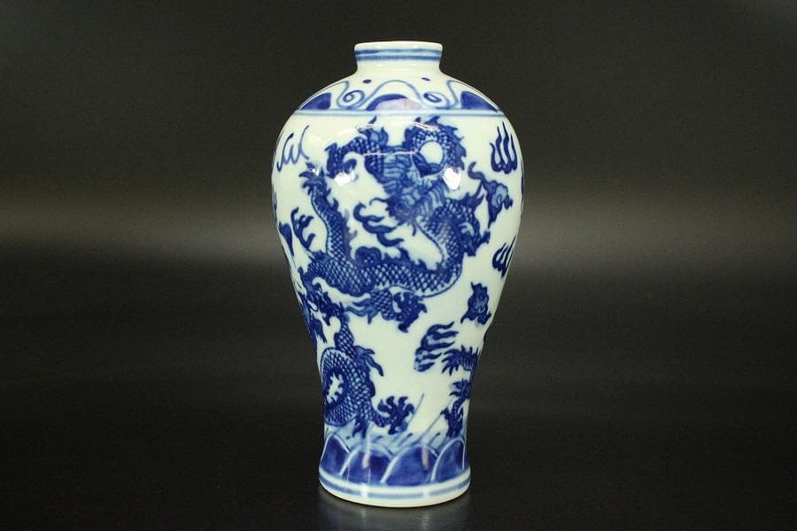 中国美術 龍模様 花瓶 高13.8cm(ZE523)