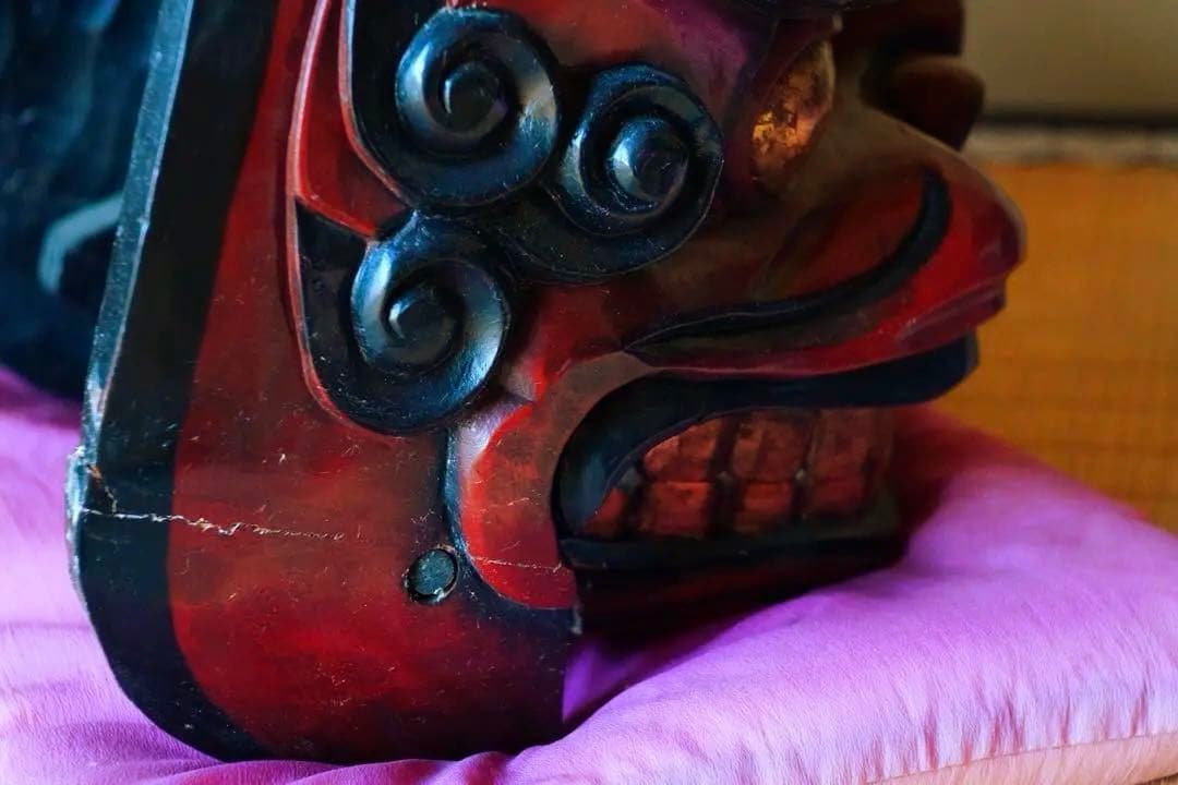 時代物　【一尺　獅子頭　②】　木彫　獅子舞　民藝　骨董品　古道具