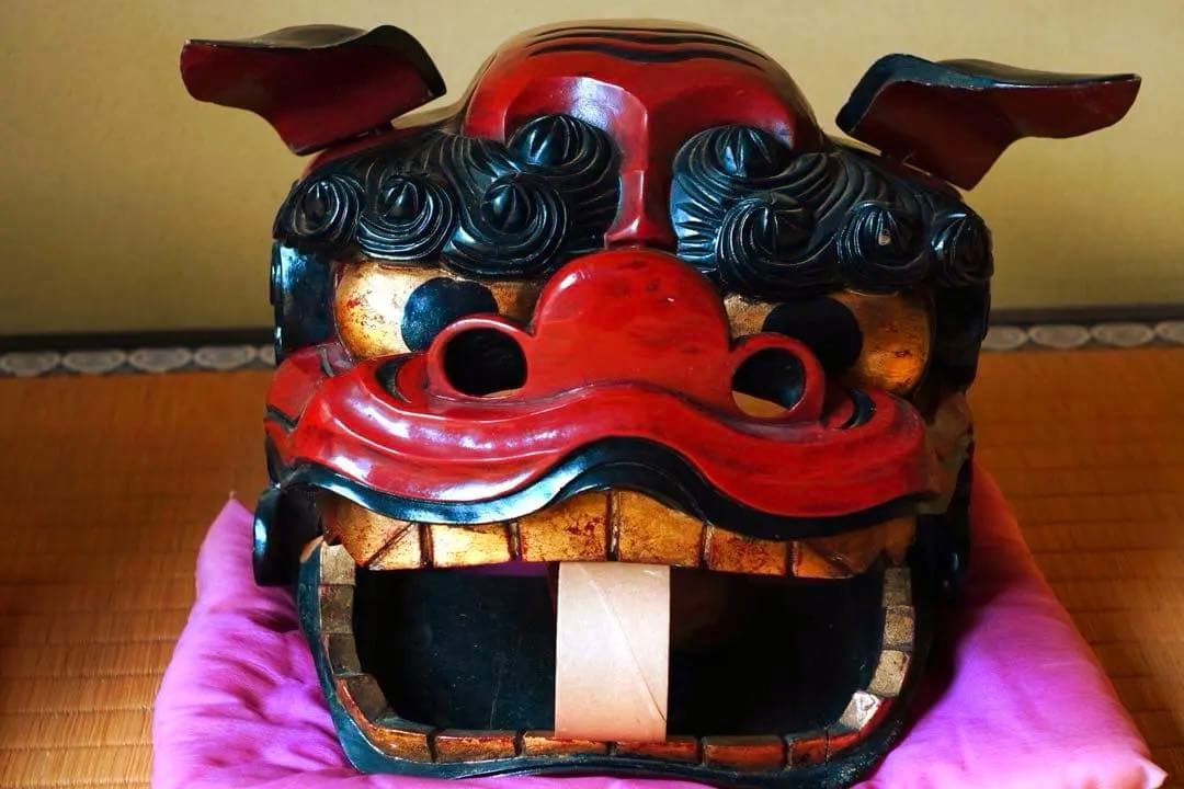 時代物　【一尺　獅子頭　②】　木彫　獅子舞　民藝　骨董品　古道具