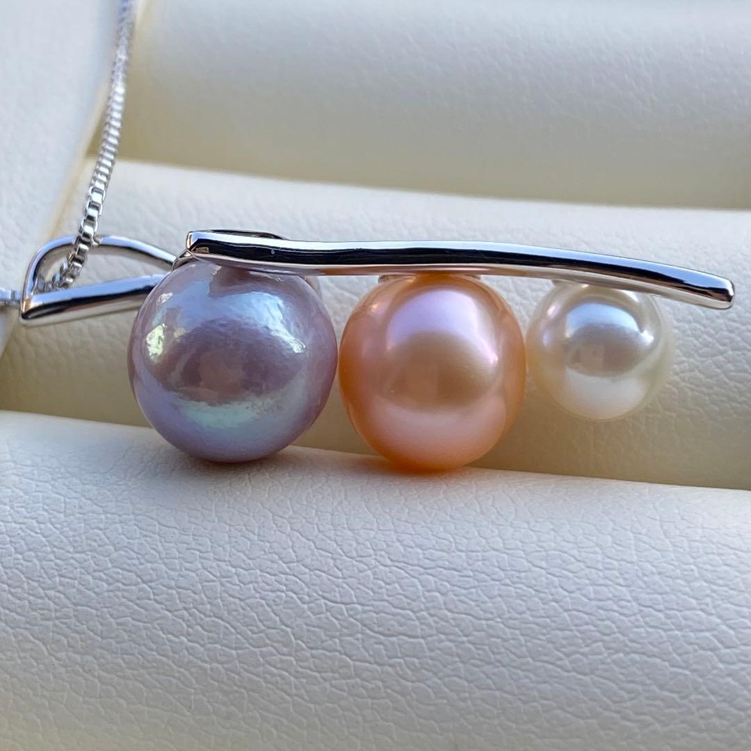 本真珠　淡水エジソンパールネックレストップ　3粒PT577+L856まとめ