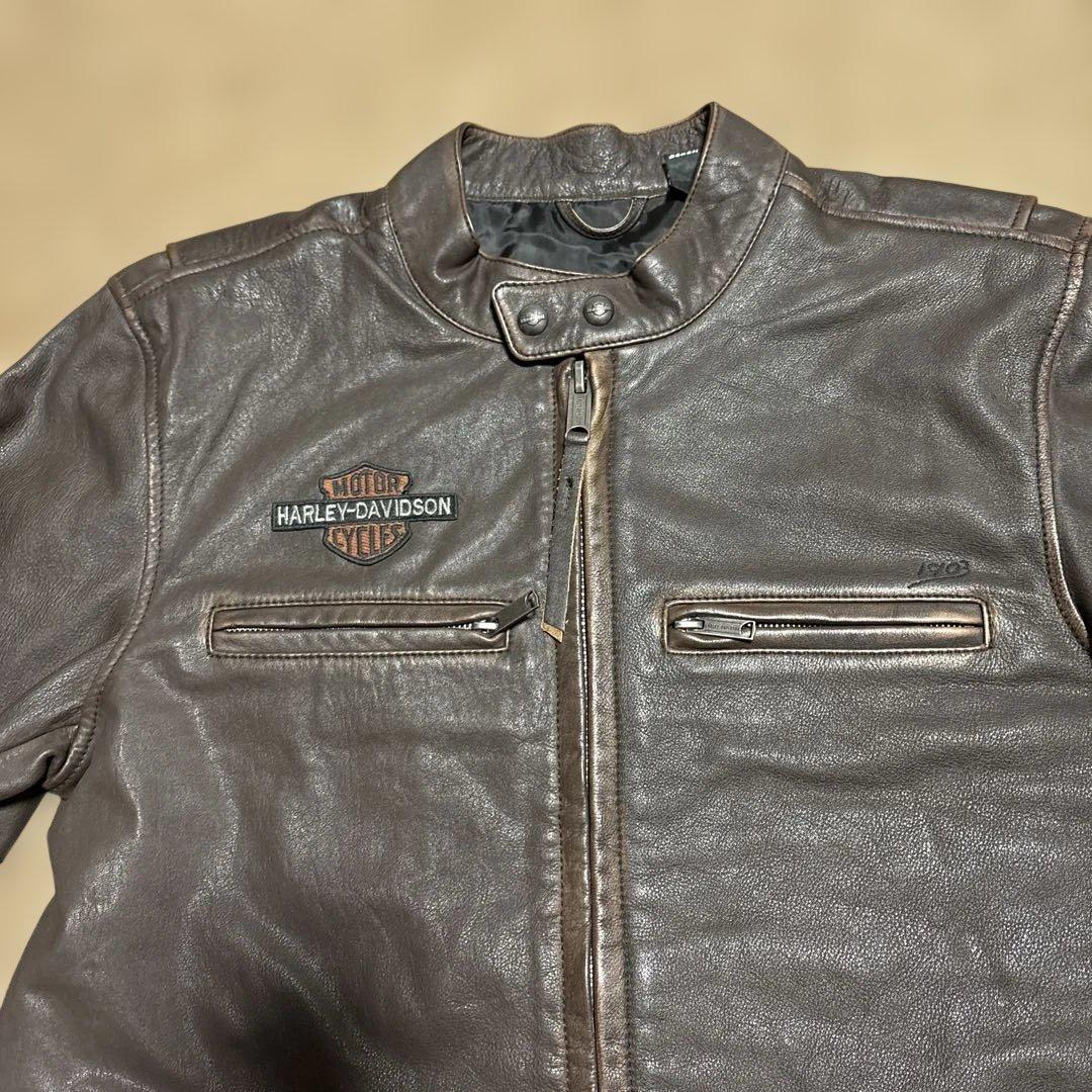 Sサイズ ハーレーダビッドソン　シングルライダースジャケット　ブラウン