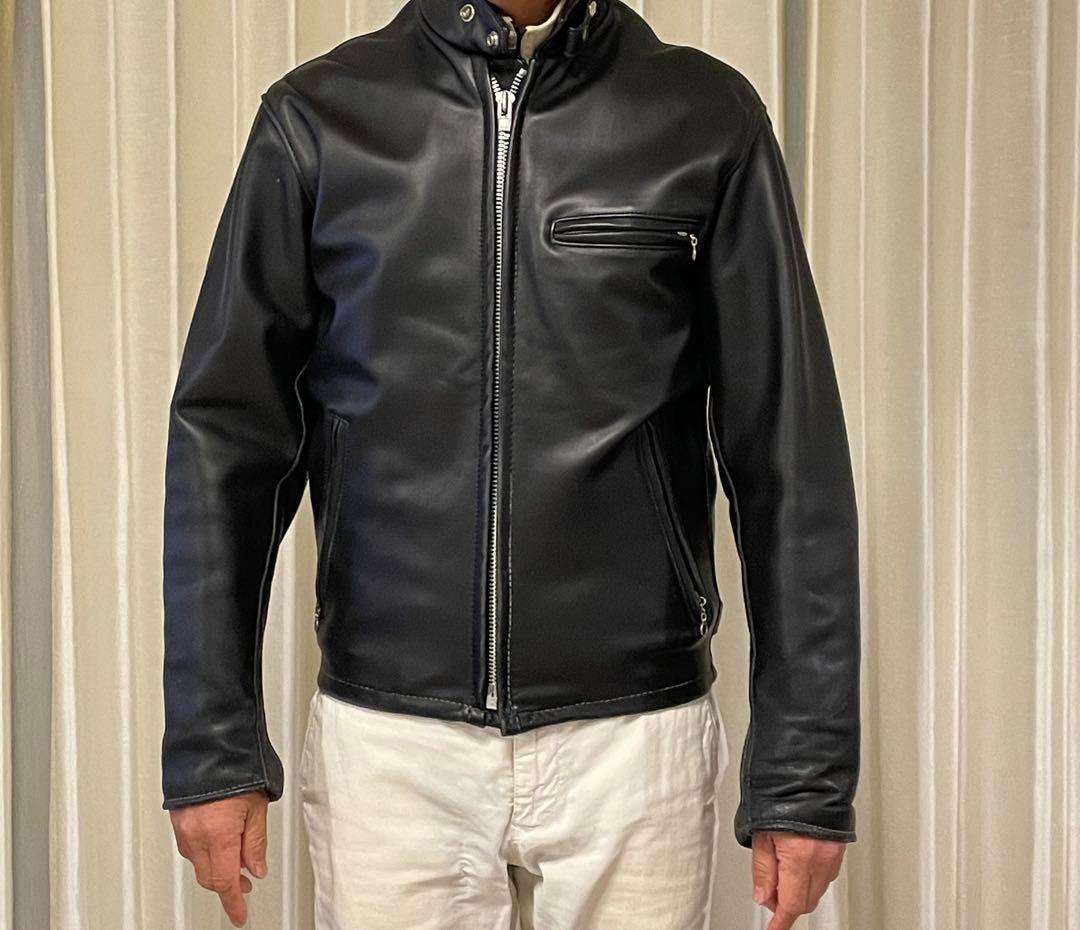 Schott ブラックレザー シングルライダースジャケット 36