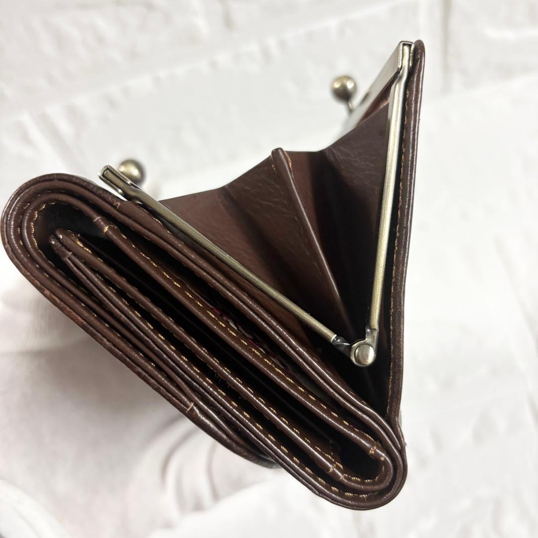 ニ*ラ様 ANNA SUI アナスイ 三つ折り財布 がま口 レザー ブラウン 蝶