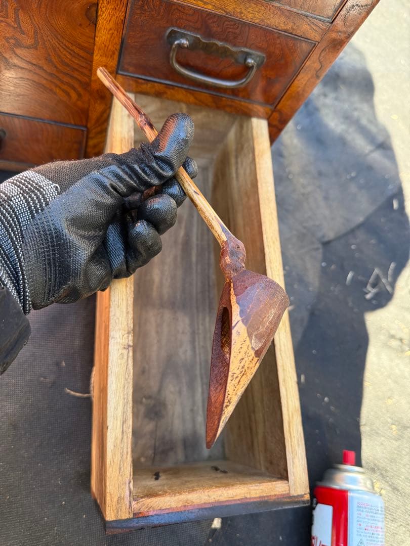 昭和初期 関東長火鉢 欅玉杢 木製 古民具 引き出し付 灰床 五徳 灰匙 猫板付