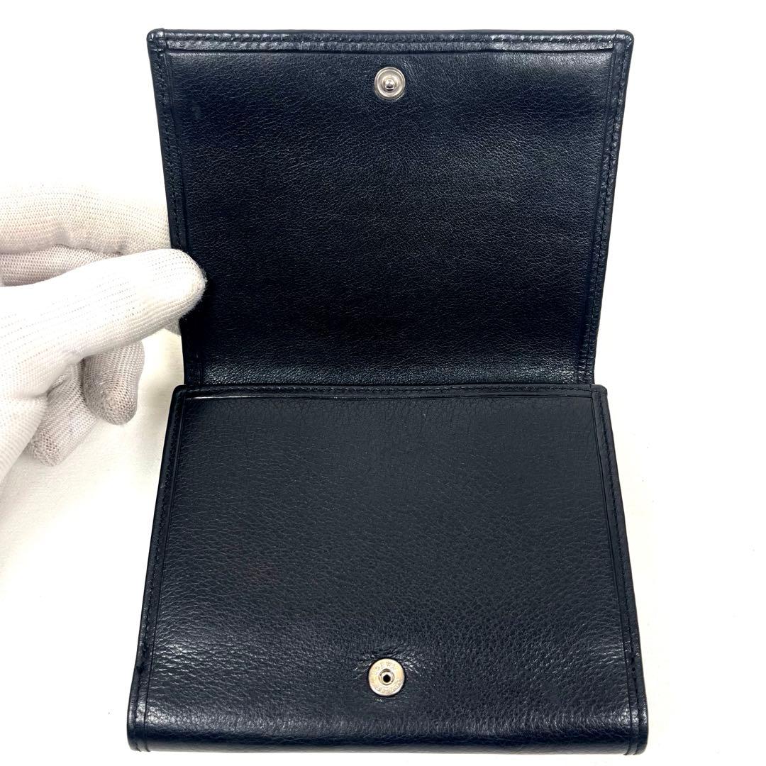 ロエベ　折り財布　アナグラム　ビッグロゴ　エンボス　コンパクト　レザー　ブラック