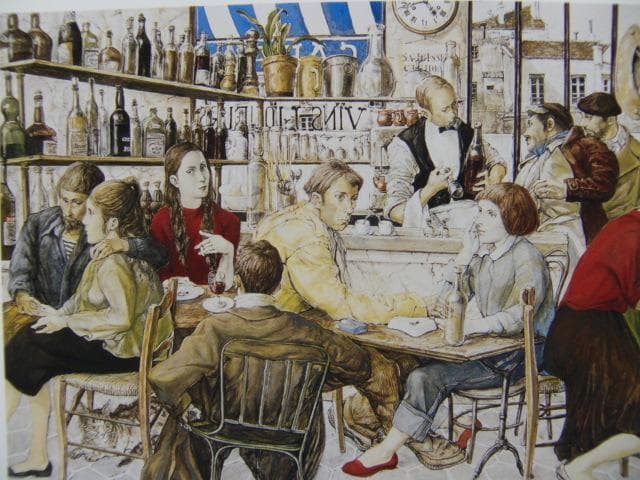 藤田嗣治、【ビストロ】、希少な画集より、新品高級額・額装付