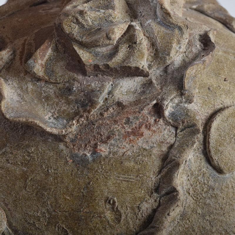 中国　飴釉　花草刻　双耳壷　時代箱　Z　8615A