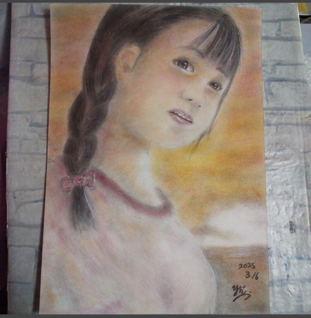 【匿名配送】絵画　「部活動」アート 原画　A4サイズ額つき。