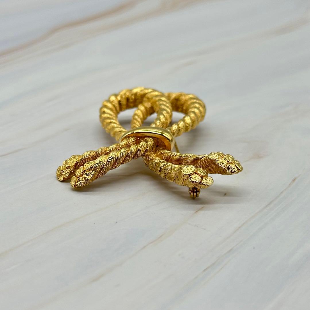 【美品】クリスチャンディオール ブローチ リボン ゴールド