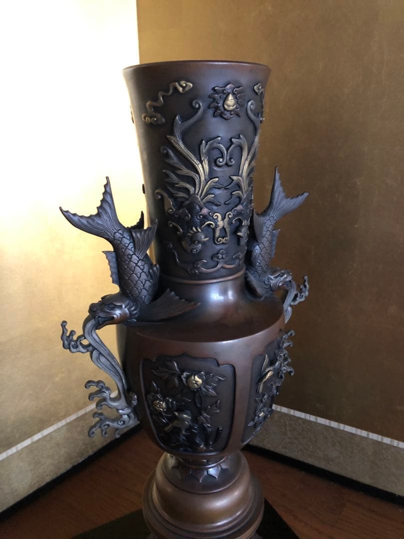 花器 蝋型 青銅製 47cm