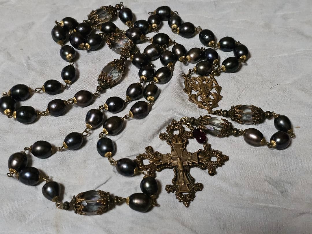 黒淡水パールとブロンズのロザリオ 難あり