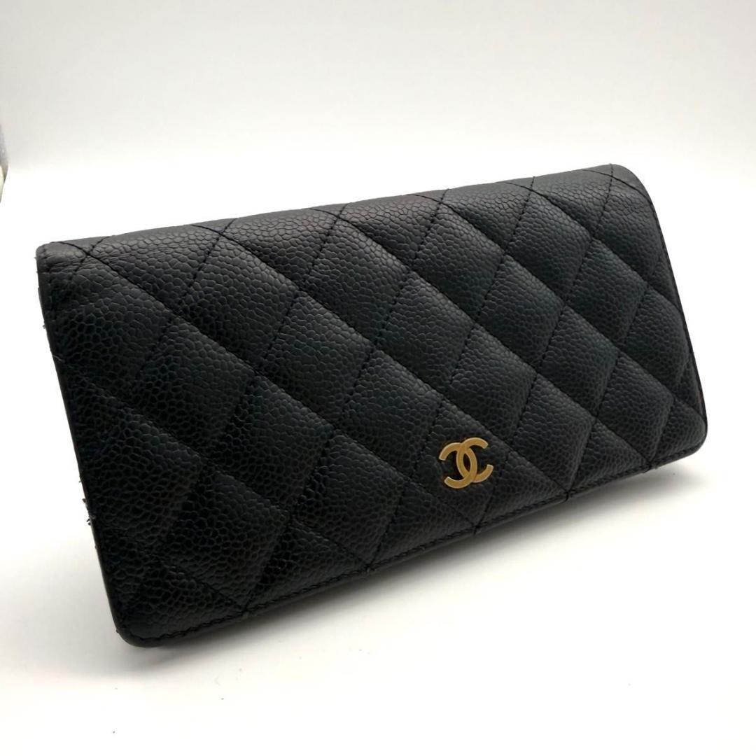 CHANEL【19番最高級美品】マトラッセ キャビアスキン 長財布 ゴールド金具