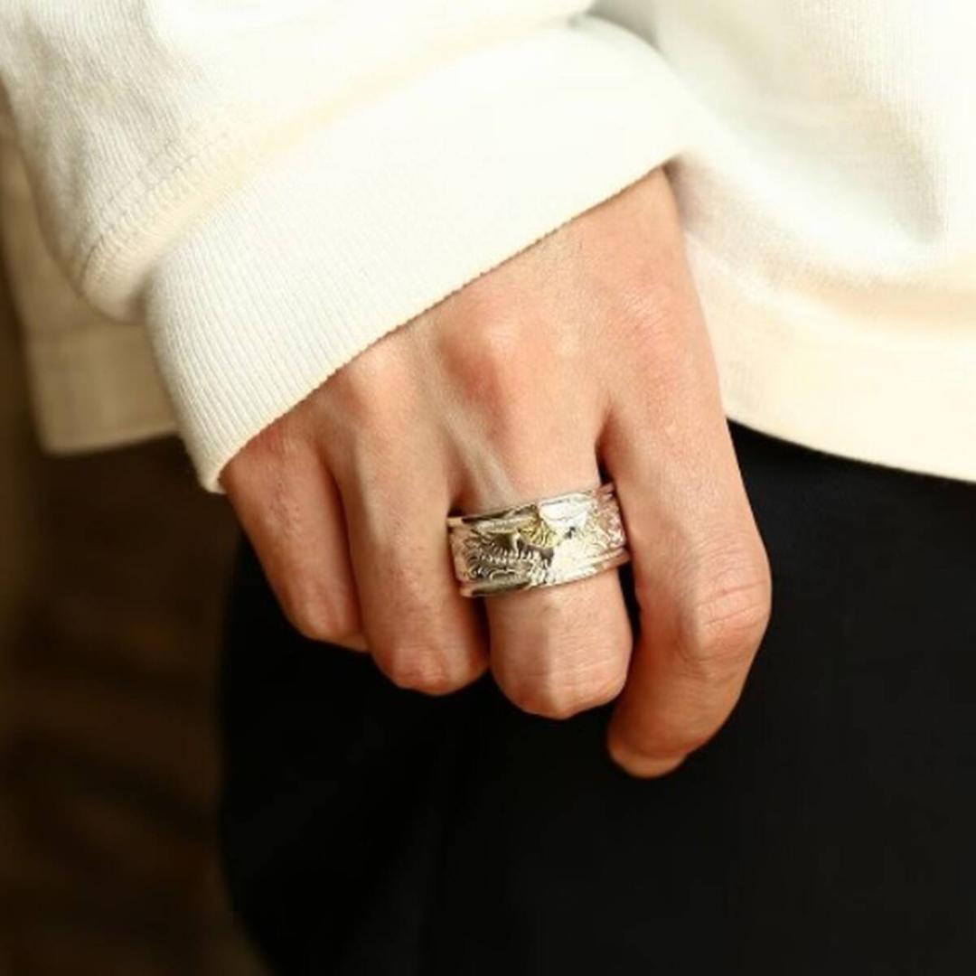 ARIZONA FREEDOM K18頭金イーグル シルバー 唐草リング 24号