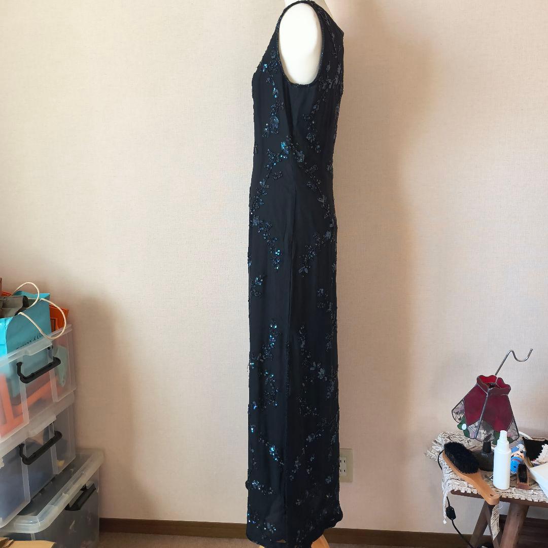 アドリアナパペル 黒のビーズ刺繍 ロングドレス us6 シルク パーティ