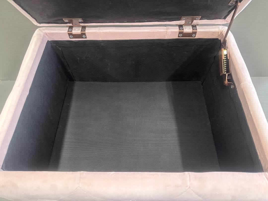 ベルベット＆クリスタルボタン付き オットマン スツール 収納付き ピンク