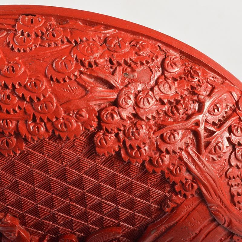 中国　堆朱風　山水人物文　蓋物　V　6442