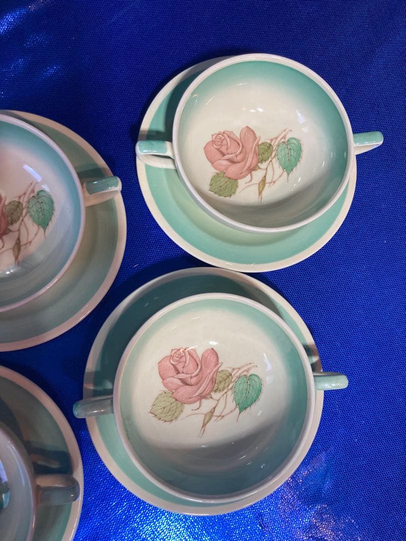 スージークーパー　パトリシアローズ　スープカップ　ソーサー　グリーン　4客分