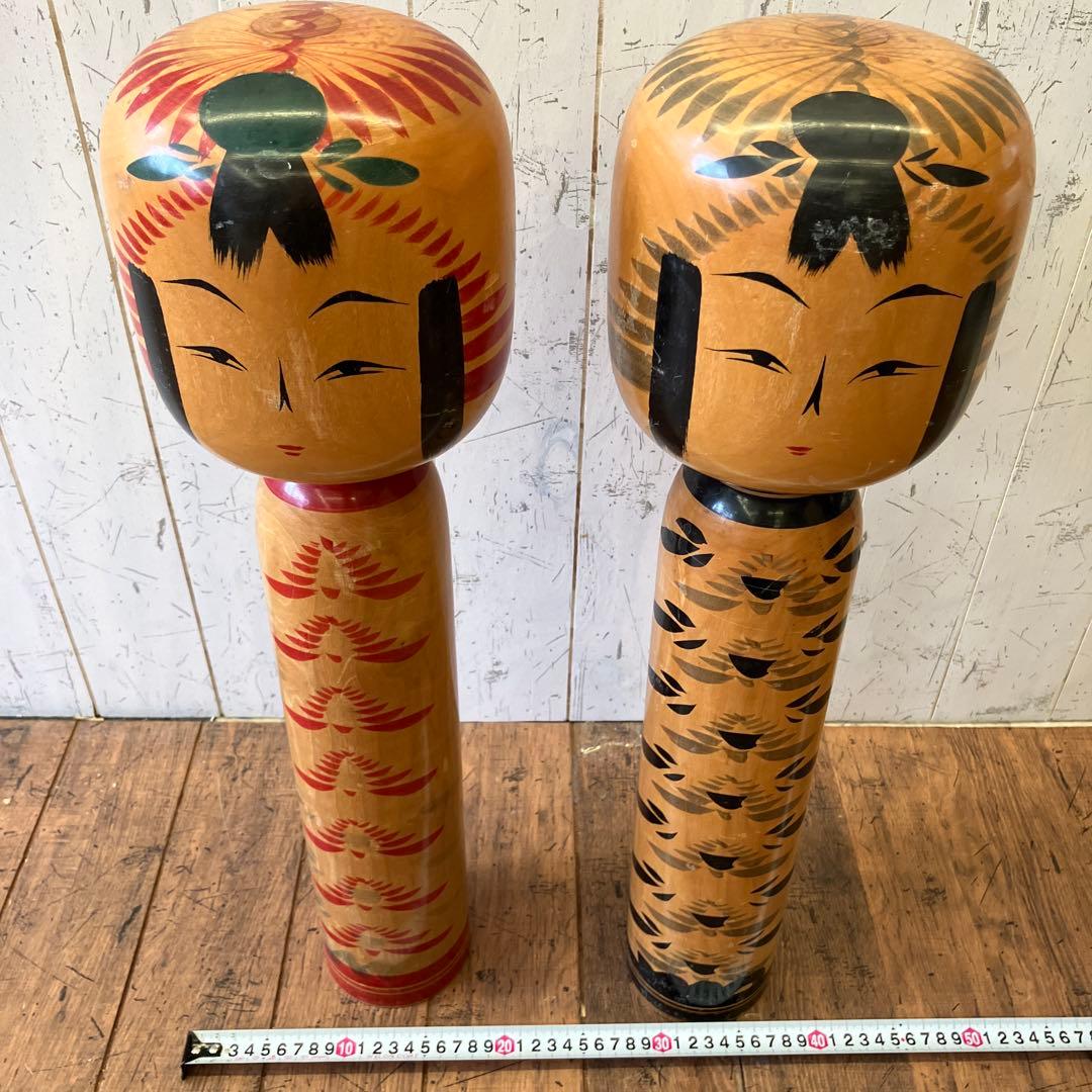 昭和レトロ 木製 大型こけし 小芥子 伝統工芸 工芸品 民芸品 置物セット ペア
