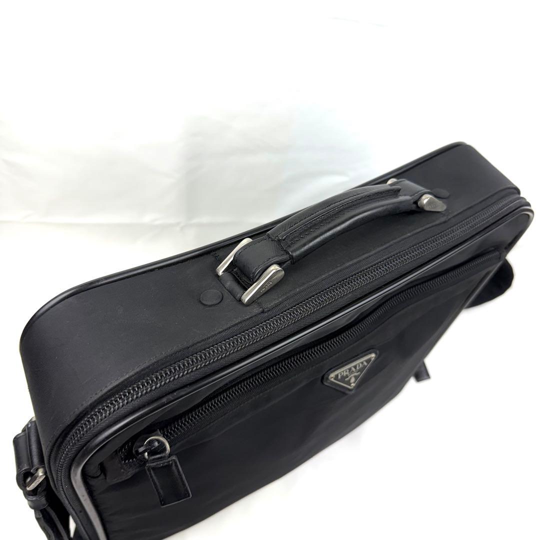 PRADA ビジネスバッグ 2way テスートナイロン レザー 三角ロゴ 黒
