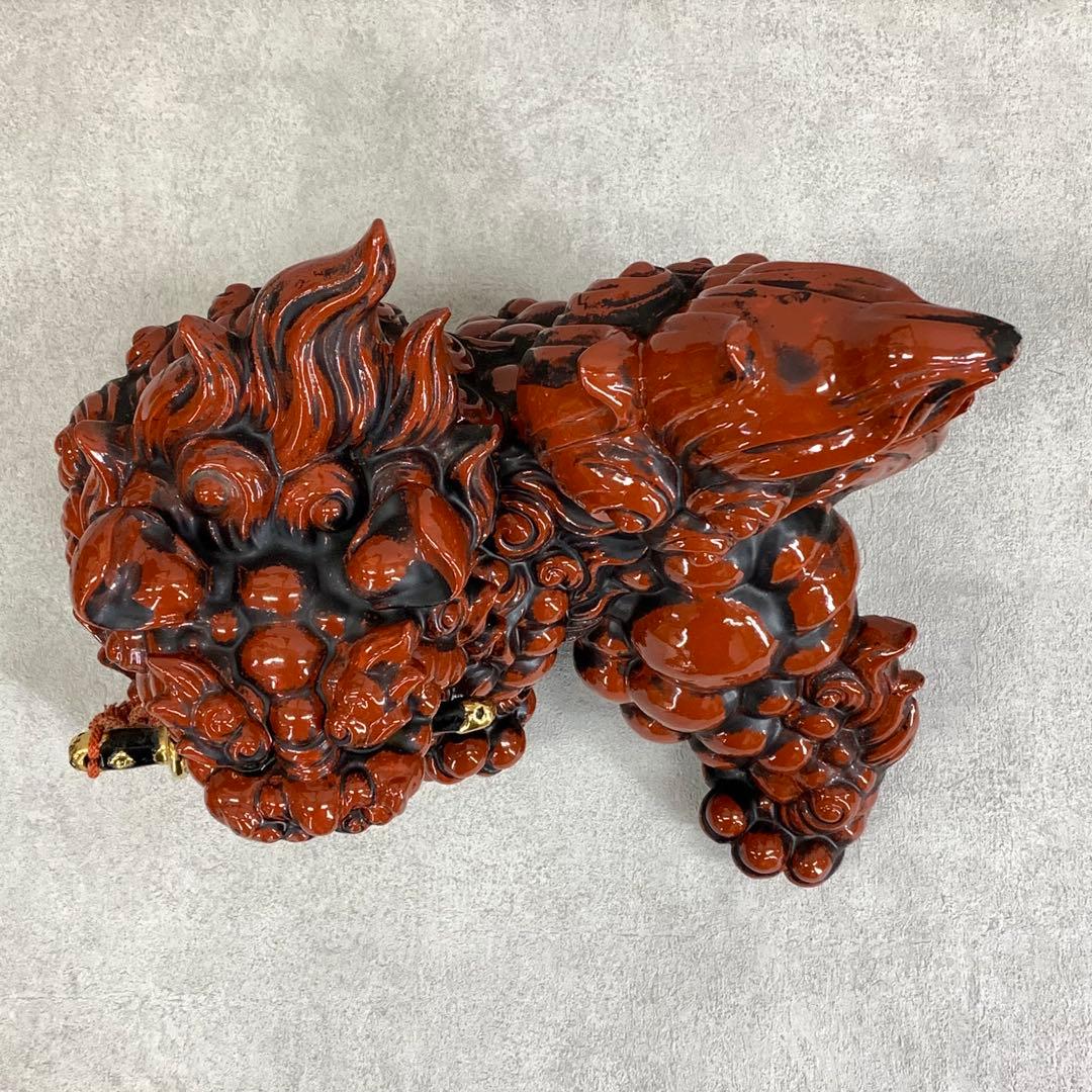 玉乗り 獅子 八幡窯 須栄義 金 赤 松竹梅 九谷焼 縁起物 招福 魔除け