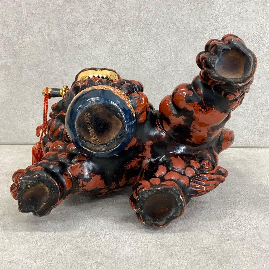 玉乗り 獅子 八幡窯 須栄義 金 赤 松竹梅 九谷焼 縁起物 招福 魔除け