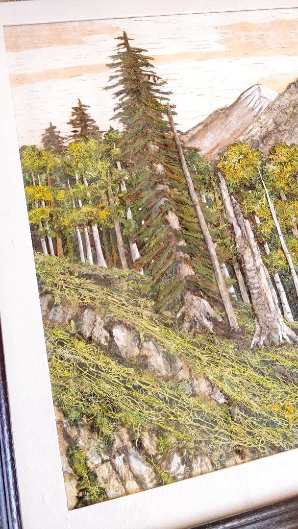 樹皮絵画☆北海道☆F6 全国伝統工芸展入選作品☆アート インテリア 額縁 絵画