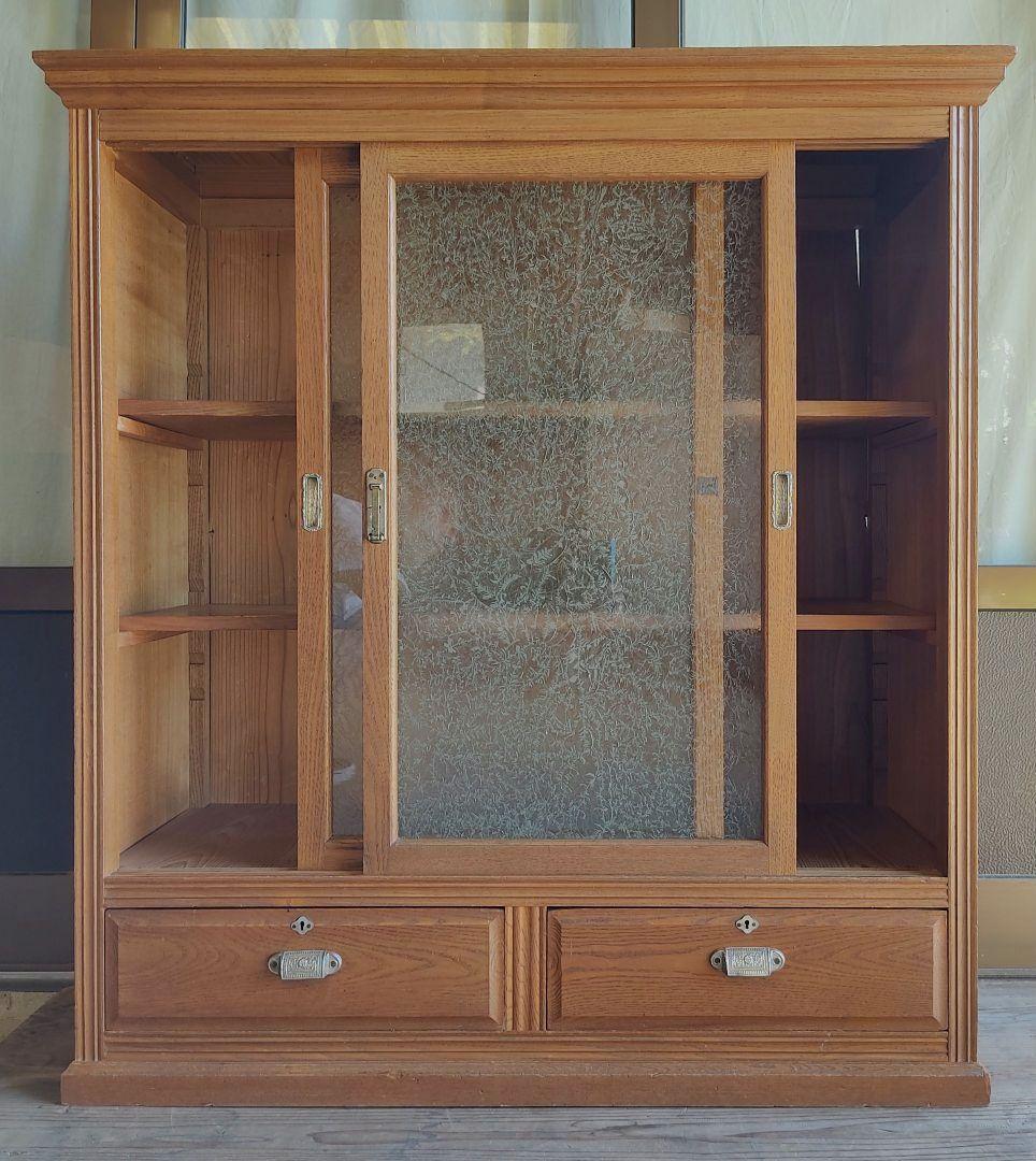 【状態良】書棚 本棚 食器棚 レトロ アンティーク 陳列棚 店舗 什器 骨董