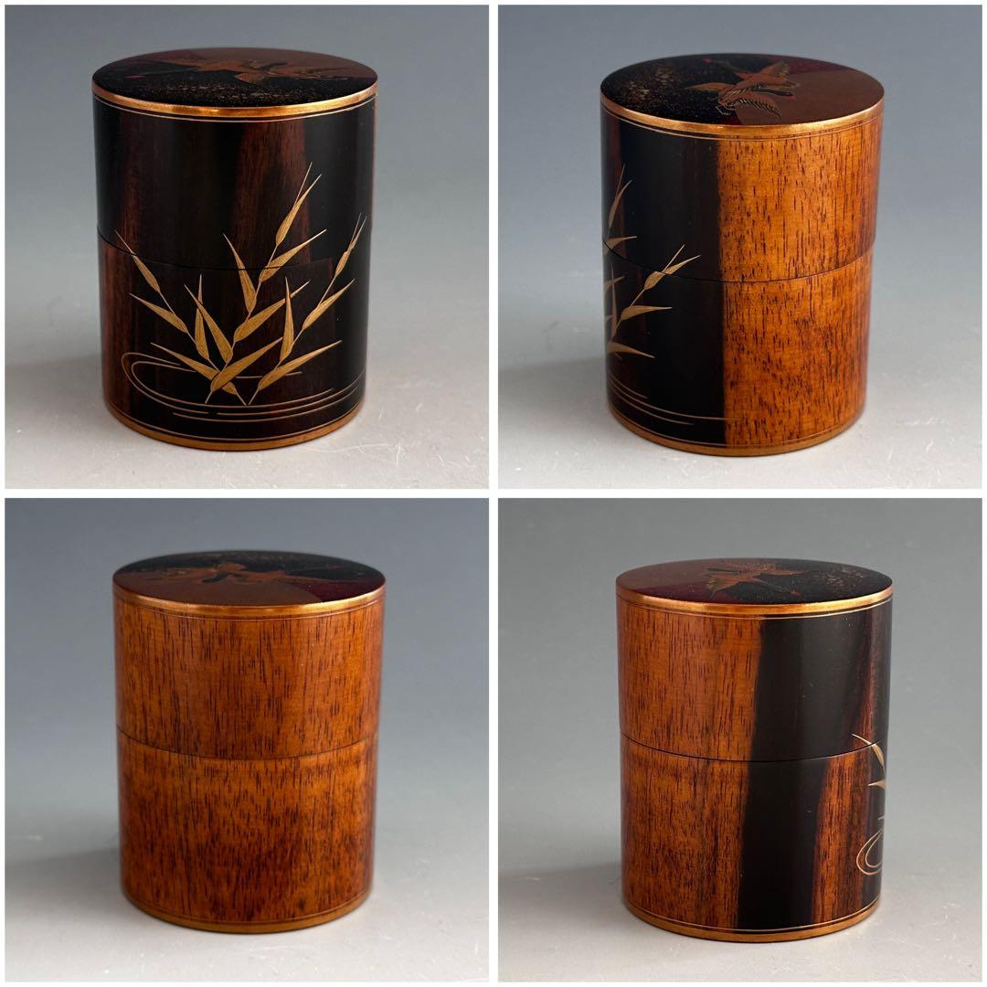 茶道具　黒柿　二季鳥蒔絵　中次　茶器　中村宗悦　共箱　漆芸　月に雁　秋　茶会
