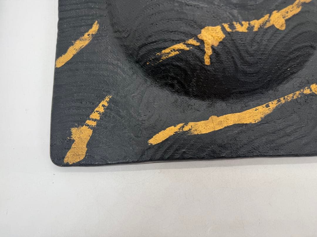 坂田甚内作　ガラス金彩波紋四方皿　名人作　送料込み250606