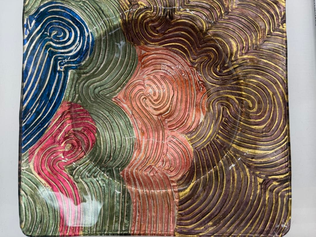 坂田甚内作　ガラス金彩波紋四方皿　名人作　送料込み250606