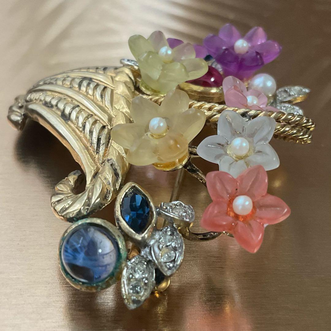 アンティークブローチ　シルバー　イタリアンジュエリー　ベネチアングラス　ゴールド